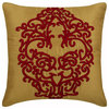 Damask Embroidery Red & Gold Art Silk 26"x26" Pillow Cover, Red Damascus