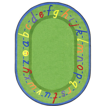 Kid Essentials Rug, AlphaScript, Green, 5'4"x7'8" Oval