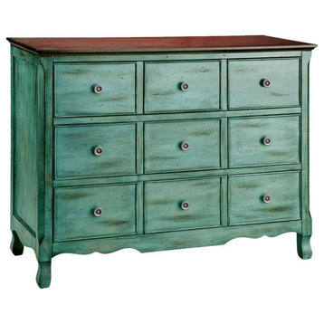 Apothecary Inspired Aged Blue 9 Drawer Triple Dresser in Aged