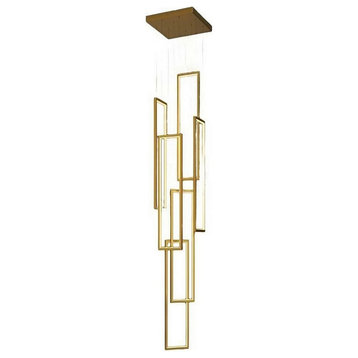 Lavagna | Ultramodern Rectangle Hanging LED Chandelier, Gold, 6 Lights (H196.9"), Warm Light, Dimmable
