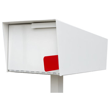 Locking Modern Mailbox, Post Mounted Modern Mailbox, White, Post Included