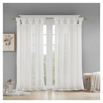 Madison Park Floral Twist Tab Top Window Panel Embellished w/ Flower in White