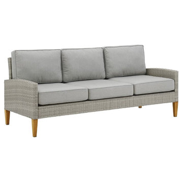 Afuera Living Transitional Wicker / Rattan Outdoor Sofa in Gray/Acorn