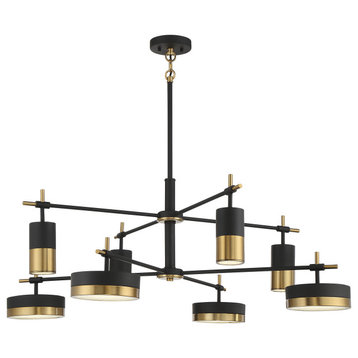 Ashor 8-Light LED Chandelier, Matte Black With Warm Brass Accents