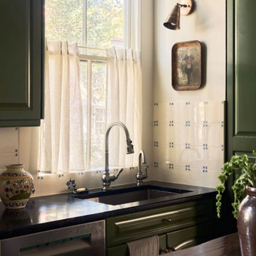 Charleston Green Kitchen: Hand-Painted Portuguese Tile Backsplash