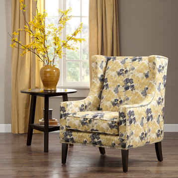 Madison Park Barton Wing Chair, Yellow Floral