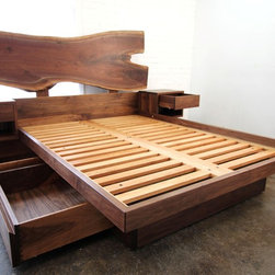Live-Edge Platform Bed with Drawers - Bed Frames