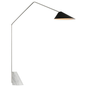 Lorna Extra Large Arc Floor Lamp in Polished Nickel with Black Shade