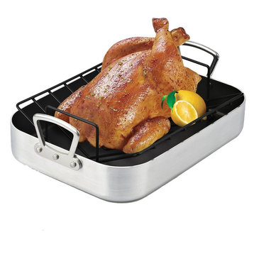 Cook N Home 02433 Nonstick Turkey Roaster with Rack, 16 by 12", Black