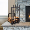 5-Piece Fireplace Tool Set Matte Black Mission Style Firewood Holder for Hearth