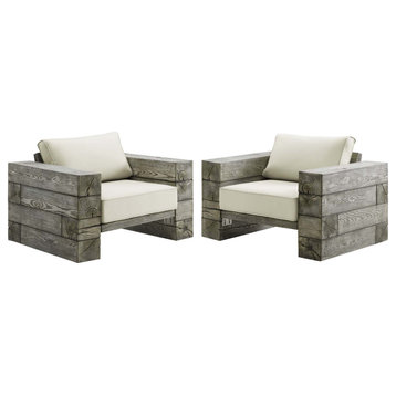Manteo Rustic Coastal Outdoor Patio Lounge Armchair Set of 2, Light Gray Beige