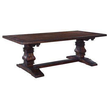 Dining Table Tuscan Harvest Distressed Plank Top Carved Pillars