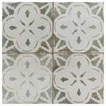 Merola Tile - Kings Aurora Sage Ceramic Floor and Wall Tile - Capturing the appearance of an encaustic look, our Kings Aurora Sage Ceramic Floor and Wall Tile features a slightly textured, matte finish, providing decorative appeal that adapts to a variety of stylistic contexts. Containing 7 different print variations that are randomly distributed throughout each case, this green square tile offers a one-of-a-kind look. With its semi-vitreous features, this tile is an ideal selection for indoor commercial and residential installations, including kitchens, bathrooms, backsplashes, showers, hallways, entryways and fireplace facades. This tile is a perfect choice on its own or paired with other products in the Kings Collection. Tile is the better choice for your space!