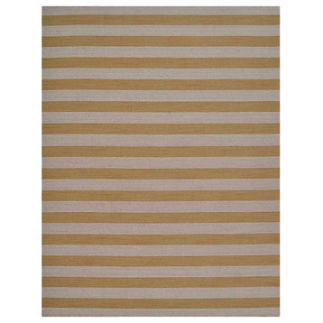 Hand Woven Flat Weave Kilim Wool Area Rug Contemporary Cream Gold