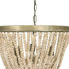 Metal Chandelier With Draped Wood Beads, Cream