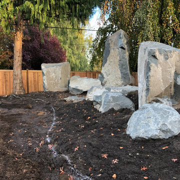 Bocce Ball Court, Pond, Granite Rocks and Dimensonal Flagstone