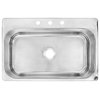 Angelico Stainless Steel 33" Single Bowl Drop-In Kitchen Sink with 3 Holes, Polished Stainless Steel