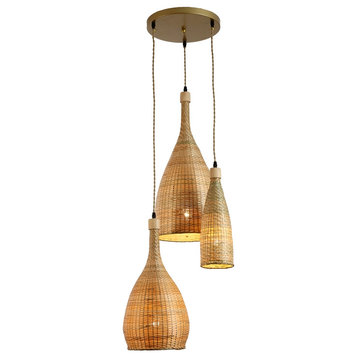ELE Light & Decor Ele 3-light Bamboo and Rattan Pendant Light in Beige