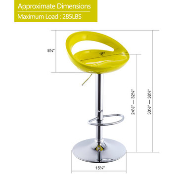 Set of 2 Glossy Low-Back Swivel ABS Bar Stools, Yellow