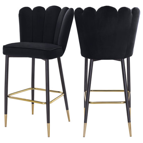 Lily Velvet Bar Stools With Matte Black Metal Legs (Set of 2)