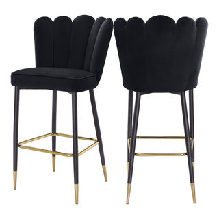Lily Velvet Bar Stools With Matte Black Metal Legs Set of 2