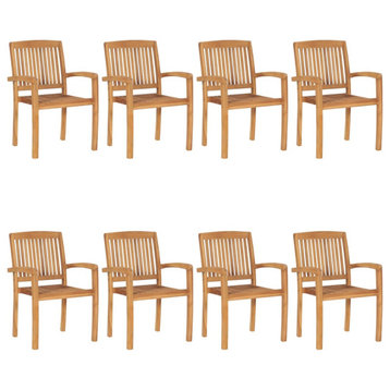 vidaXL 8x Solid Teak Wood Stacking Patio Chairs with Cushions Garden Chairs