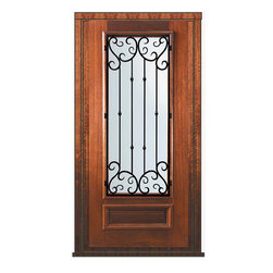 Pre-hung Single Door 80 Wood Mahogany Valencia 3/4 Lite Wrought Iron - Front Doors