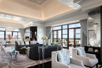 Example of a transitional living room design in Detroit