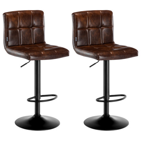 Set of 2 Armless Tufted Swivel Bar Stools, Dark Brown-Pu