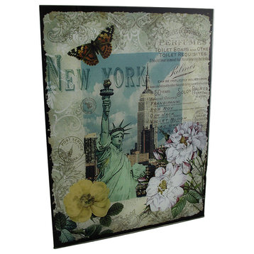Decorative New York Statue of Liberty Floral Glass Wall Hanging