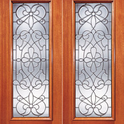 Floral Pattern Beveled Glass Exterior Double Door, Full lite - Front Doors