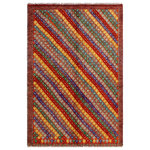 Bareens Designer Rugs - Rustic Balochi Ali Wool Rug-5'1'' x 6'7'' - A mesmerizing addition to any decor, this exhilarating hand-knotted rug featuring exquisite coloration in an intricate design is made by skilled artisans capable of creating the most exceptional rugs. Featuring traditional, transitional, and geometric patterns this one-of-a-kind Afghan Baluchi rug hand knotted with a plush pile in great quality wool, features luxurious texture and appearance adding softness, warmth and comfort to any room.