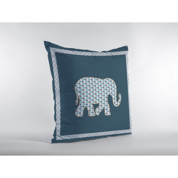 18" Spruce Blue Elephant Boho Suede Throw Pillow