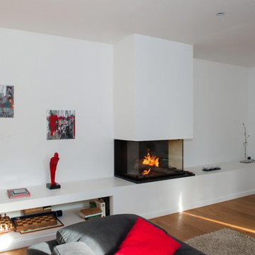 Cheminée design foyer ouvert 3 faces - Bruges