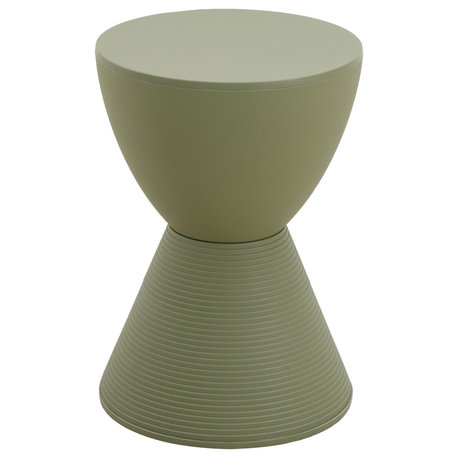 Round Side Table in ABS Plastic Ribbed Design End Table with Removable Lid, Olive Green