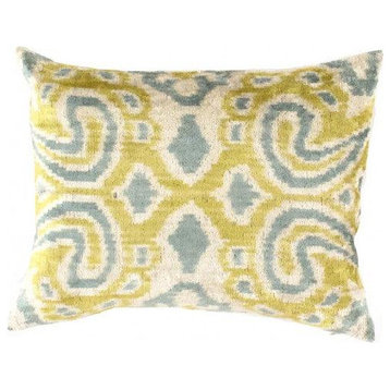 Canvello Turkish white and Blue Silk Ikat pillow 15"x20"