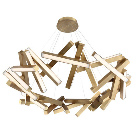 Chaos  LED Round Chandelier 3000K, Aged Brass, 60"