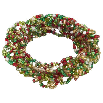 Beaded Napkin Rings With Christmas Wreath Design, Set of 4, Multi