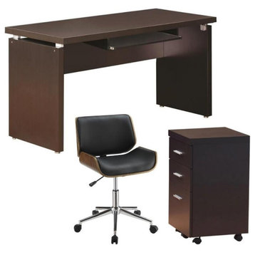 Home Square 3 Piece Set with Mobile File Cabinet Computer Desk and Office Chair