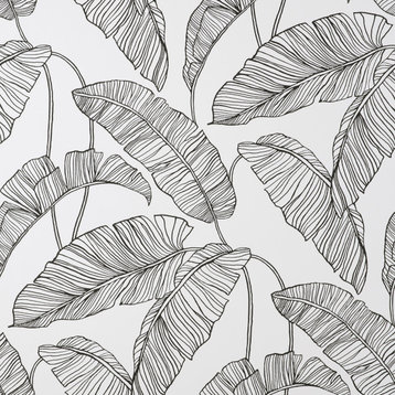 Black Linear Leaves Peel & Stick Wallpaper, Swatch