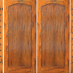 Knotty Alder Exterior Prehung Double Door With Two Sidelights - Front Doors