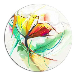 22 inch Round Metal Wall Decor with Vase, Multicolor - BM07986