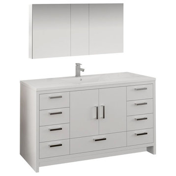 Imperia 60" White Single Sink Bathroom Vanity Set, Faucet-Fft1030ch