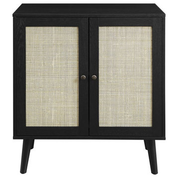 Pemberly Row 2-Door Solid Wood and Rattan Accent Cabinet in Black