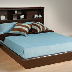 Prepac Espresso Platform Bed with Bookcase Headboard - Platform Beds