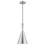 Livex Lighting - Livex Lighting 41185-66 Metal Shade - 7.25" One Light Mini Pendant - A modern double-cone shade mini pendant features aMetal Shade 7.25" On Brushed Aluminum Bru *UL Approved: YES Energy Star Qualified: n/a ADA Certified: n/a  *Number of Lights: Lamp: 1-*Wattage:60w Medium Base bulb(s) *Bulb Included:No *Bulb Type:Medium Base *Finish Type:Brushed Aluminum