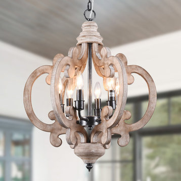 Cottage Chic Crown Wood Chandelier, 6-Light, Weathered Wood
