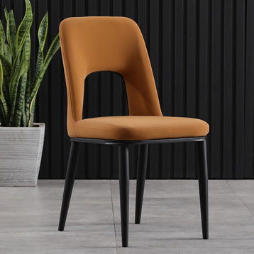 Orange Dining Chair Loop Backrest Armless Chair Carbon Steel in Black (Set of 2)
