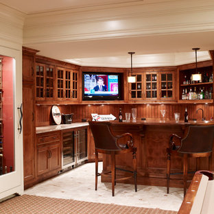 Inspiration for a traditional fully buried basement in New York with red walls.