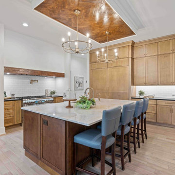 Luxurious Modern Farmhouse Kitchen: Oversized Marble Island, Pro Appliances, and